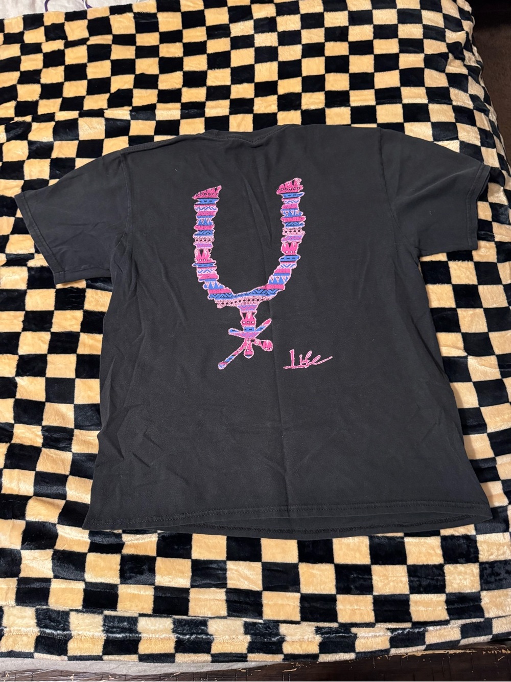 Black Spur Life Tee with Pink & Purple Design